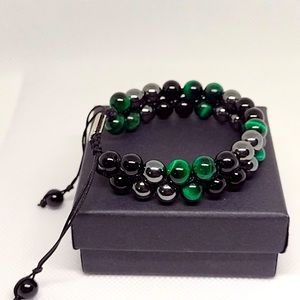 Triple protection semi precious stone bead bracelet.